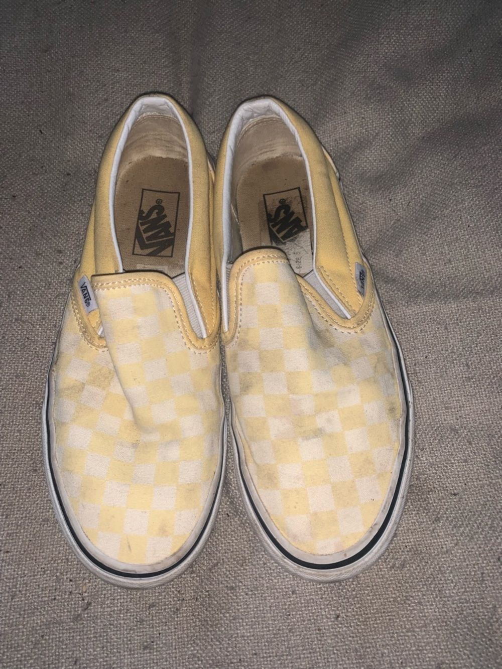 Womens Vans Slip-On Checkerboard Sneakers - Light Yellow & White